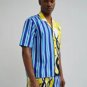 Cheap Stripes And Flames Split Short Sleeve Shirt Button Downs