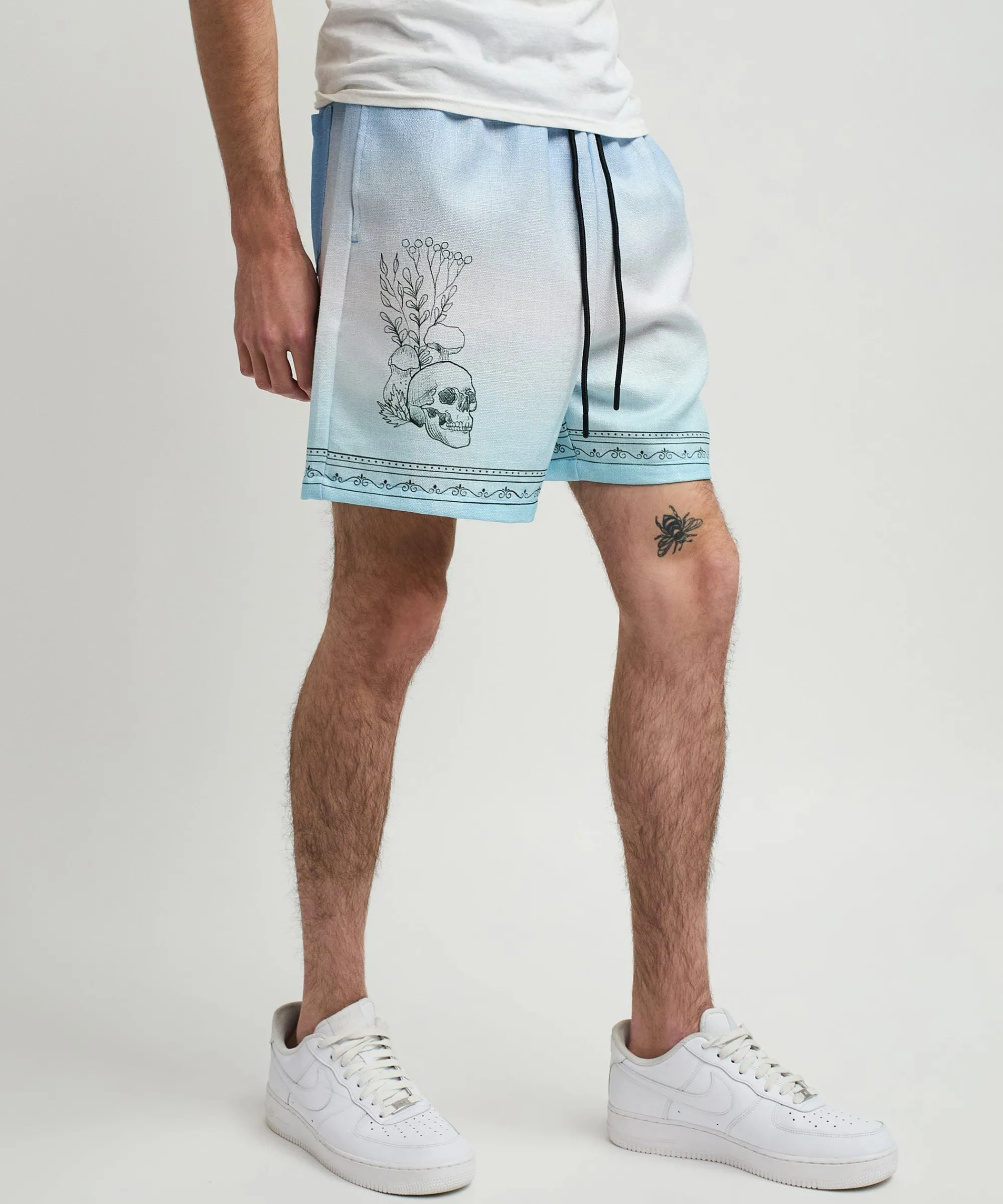 styx_skulls_linen_texture_allover_print_shorts__light_blue_0.webp Clearance Styx Skulls Linen Texture Allover Print Shorts - Light Blue Shop All Bottoms | Shorts