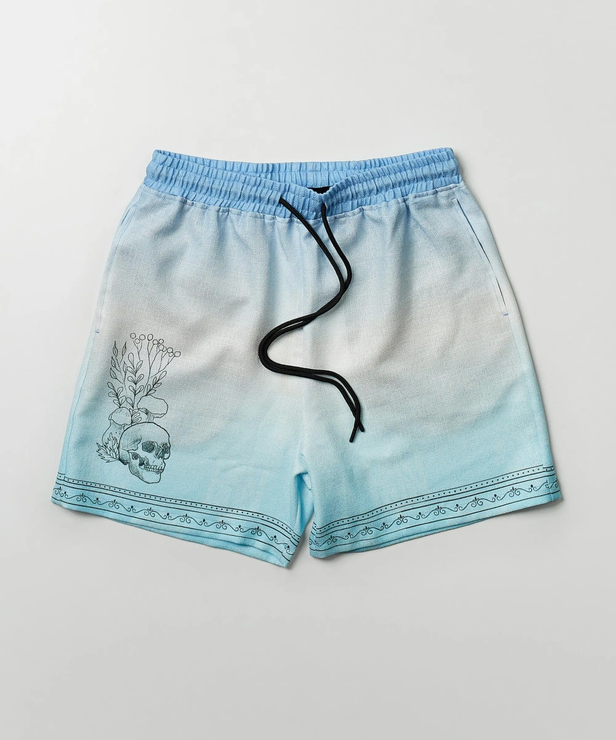styx_skulls_linen_texture_allover_print_shorts__light_blue_1.webp Clearance Styx Skulls Linen Texture Allover Print Shorts - Light Blue Shop All Bottoms | Shorts