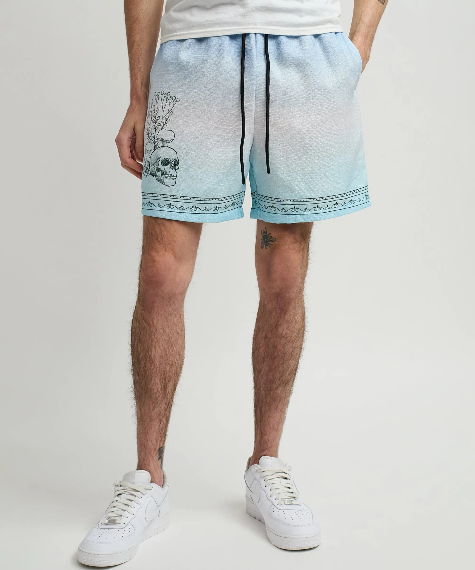 styx_skulls_linen_texture_allover_print_shorts__light_blue_3.webp Clearance Styx Skulls Linen Texture Allover Print Shorts - Light Blue Shop All Bottoms | Shorts