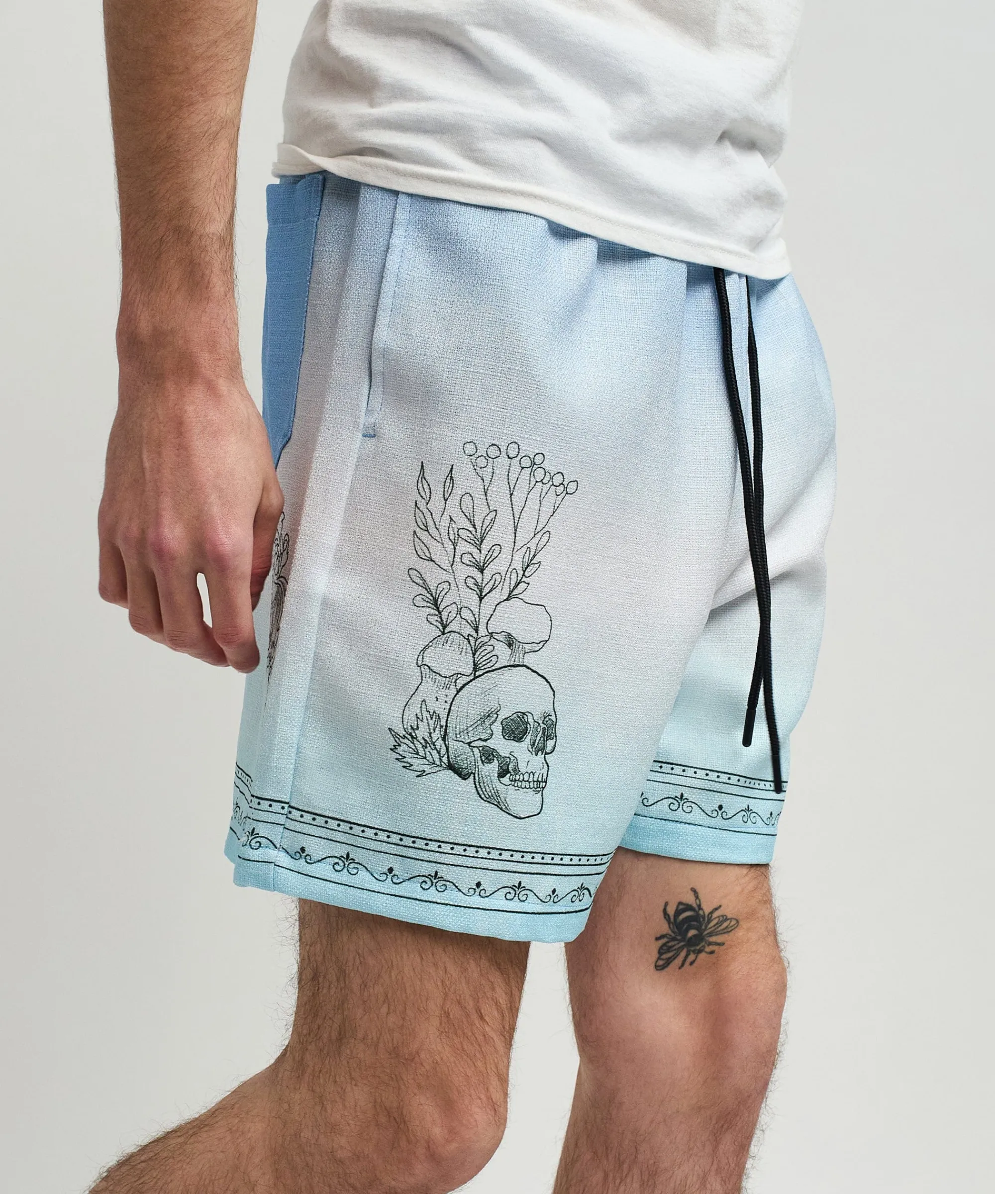 styx_skulls_linen_texture_allover_print_shorts__light_blue_6.webp Clearance Styx Skulls Linen Texture Allover Print Shorts - Light Blue Shop All Bottoms | Shorts