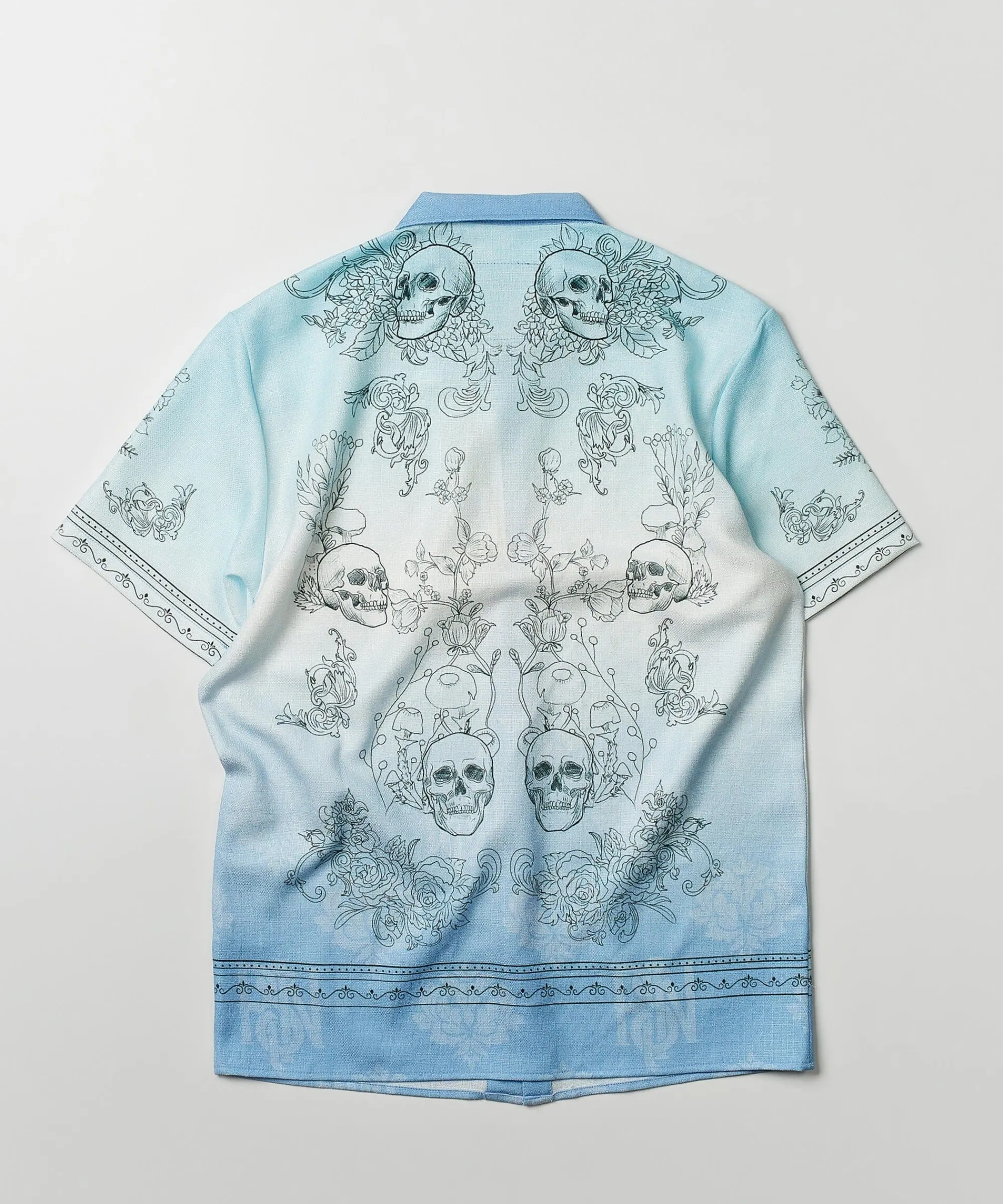 styx_skulls_linen_texture_short_sleeve_button_down_shirt__light_blue_1.webp Fashion Styx Skulls Linen Texture Short Sleeve Button Down Shirt - Light Blue Button Downs