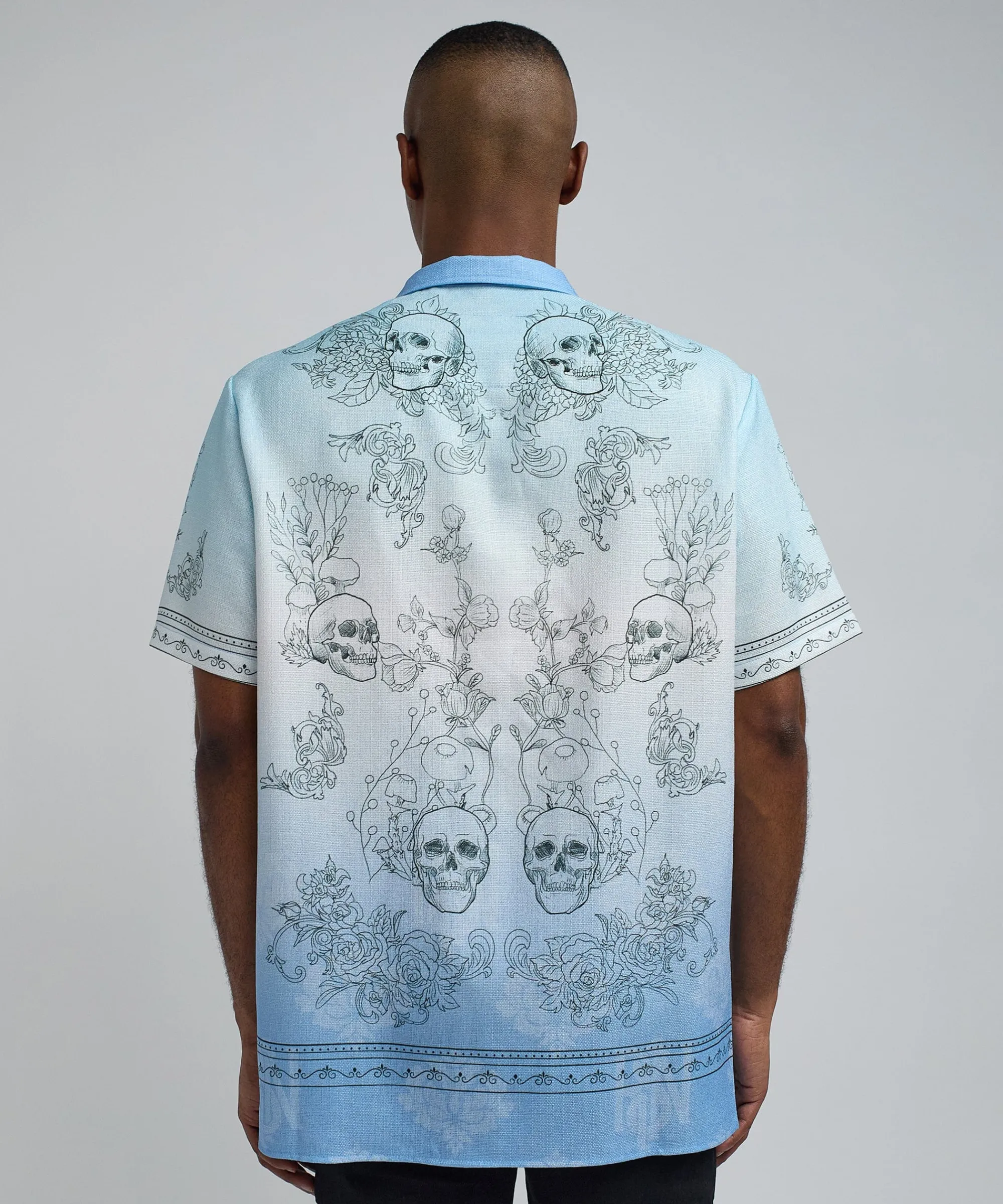 styx_skulls_linen_texture_short_sleeve_button_down_shirt__light_blue_4.webp Fashion Styx Skulls Linen Texture Short Sleeve Button Down Shirt - Light Blue Button Downs