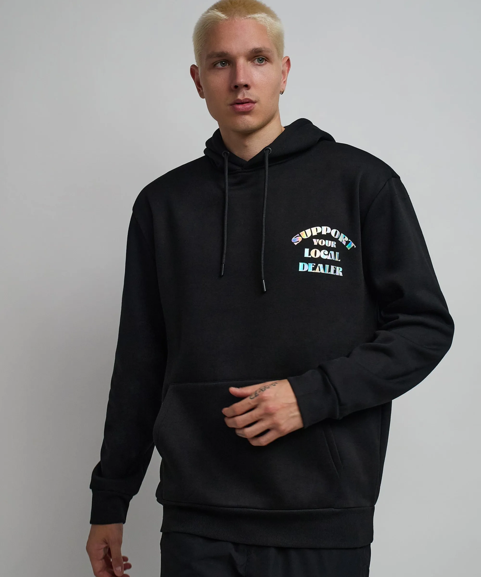support_local_iridescent_foil_print_hoodie__black_2.webp Flash Sale Support Local Iridescent Foil Print Hoodie - Black Hoodies | Hoodies