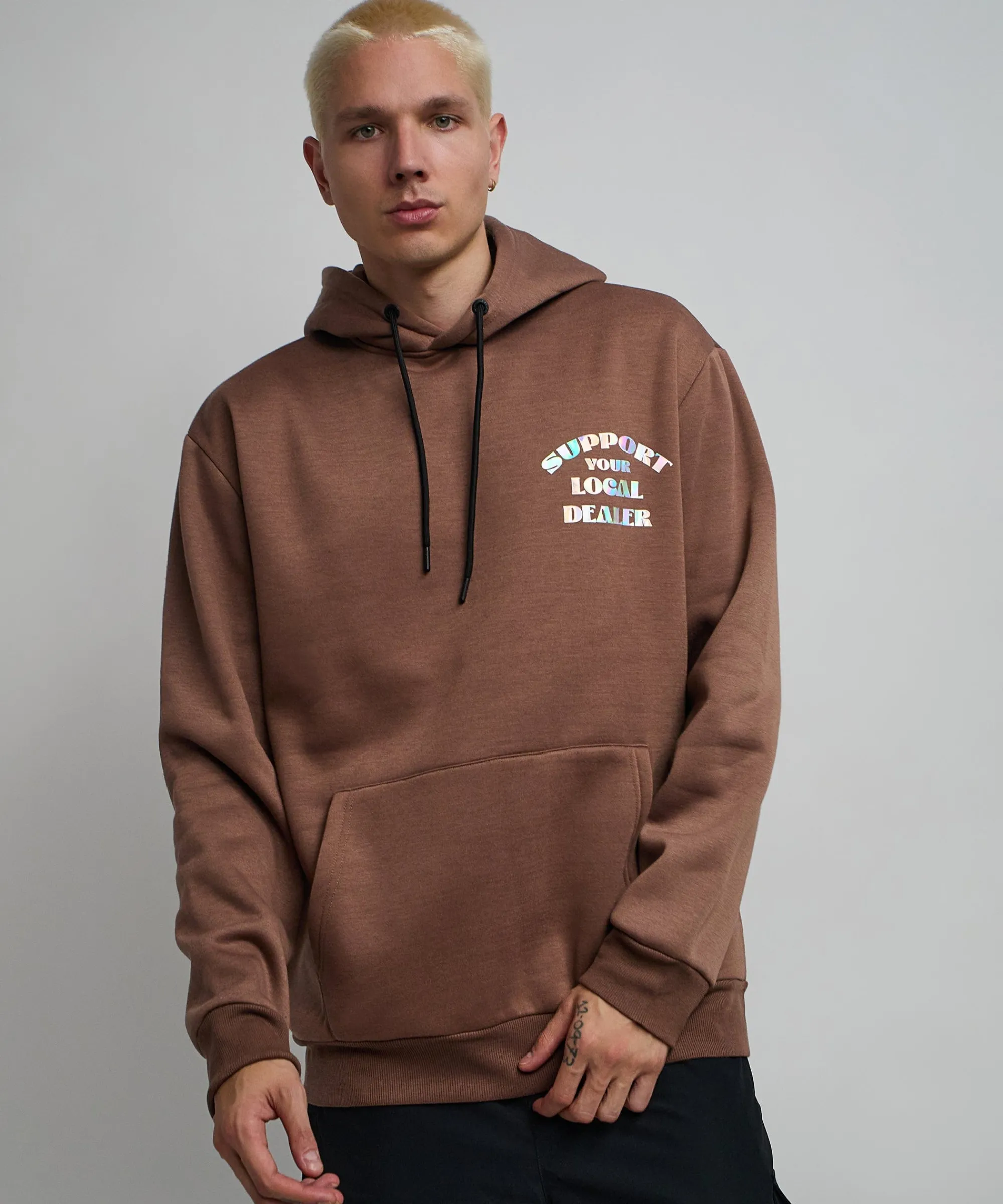 support_local_iridescent_foil_print_hoodie__brown_0.webp Discount Support Local Iridescent Foil Print Hoodie - Brown Hoodies | Hoodies