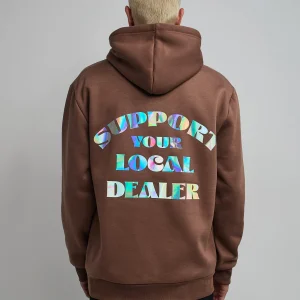 Discount Support Local Iridescent Foil Print Hoodie - Brown Hoodies | Hoodies