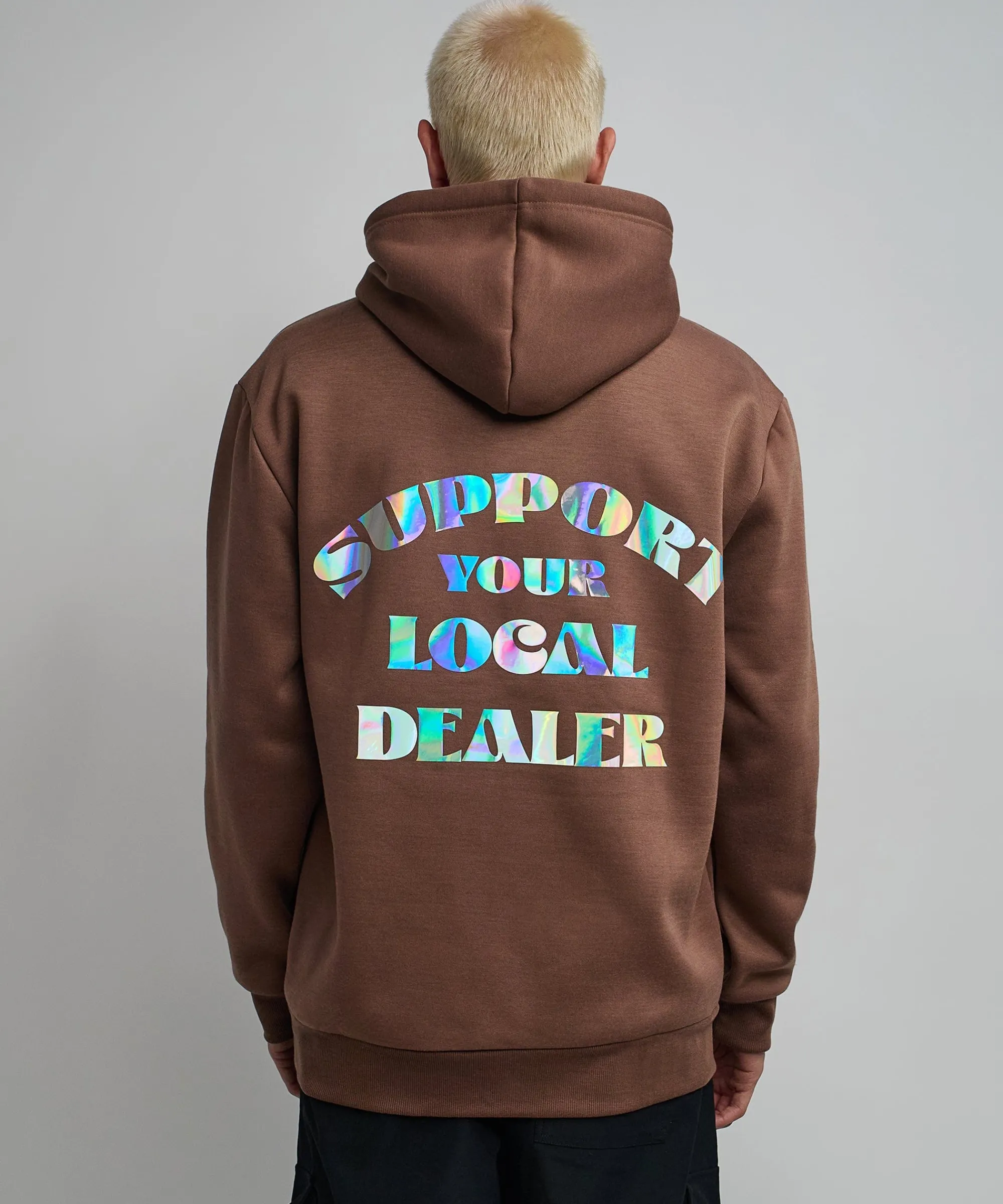 support_local_iridescent_foil_print_hoodie__brown_1.webp Discount Support Local Iridescent Foil Print Hoodie - Brown Hoodies | Hoodies