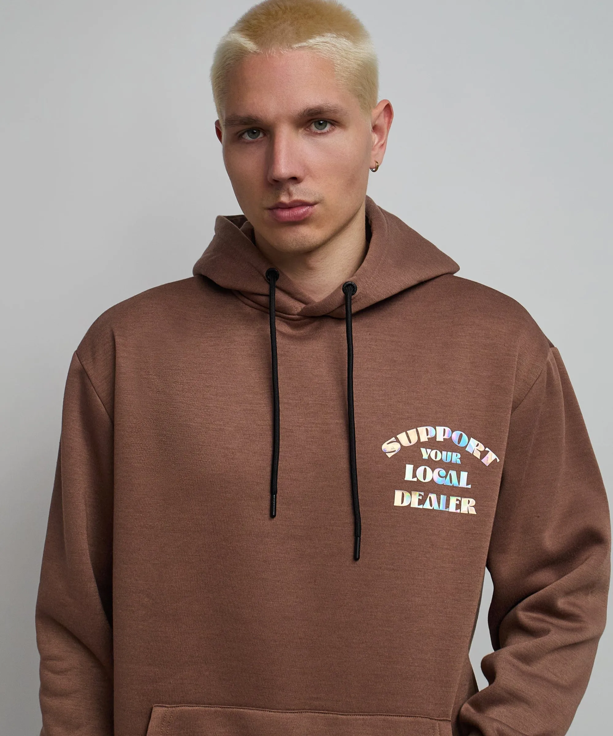support_local_iridescent_foil_print_hoodie__brown_2.webp Discount Support Local Iridescent Foil Print Hoodie - Brown Hoodies | Hoodies