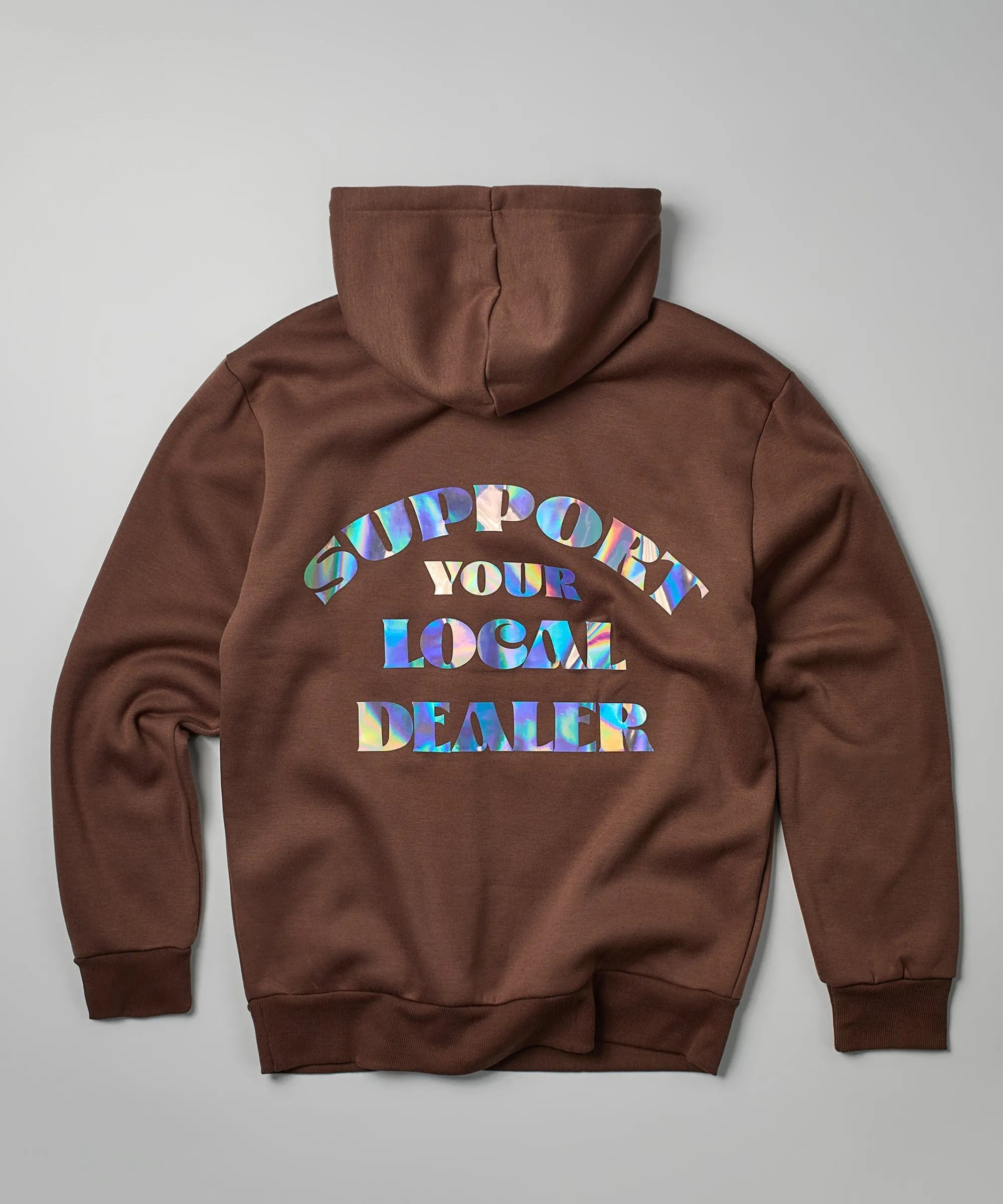 support_local_iridescent_foil_print_hoodie__brown_4.webp Discount Support Local Iridescent Foil Print Hoodie - Brown Hoodies | Hoodies