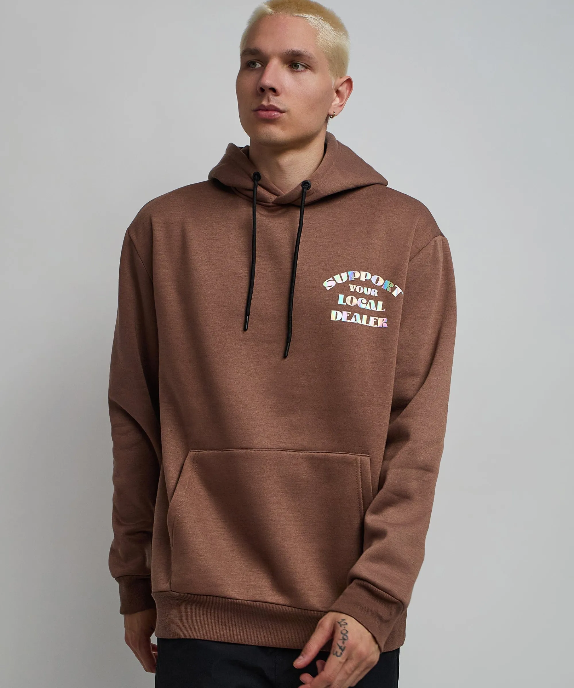 support_local_iridescent_foil_print_hoodie__brown_5.webp Discount Support Local Iridescent Foil Print Hoodie - Brown Hoodies | Hoodies