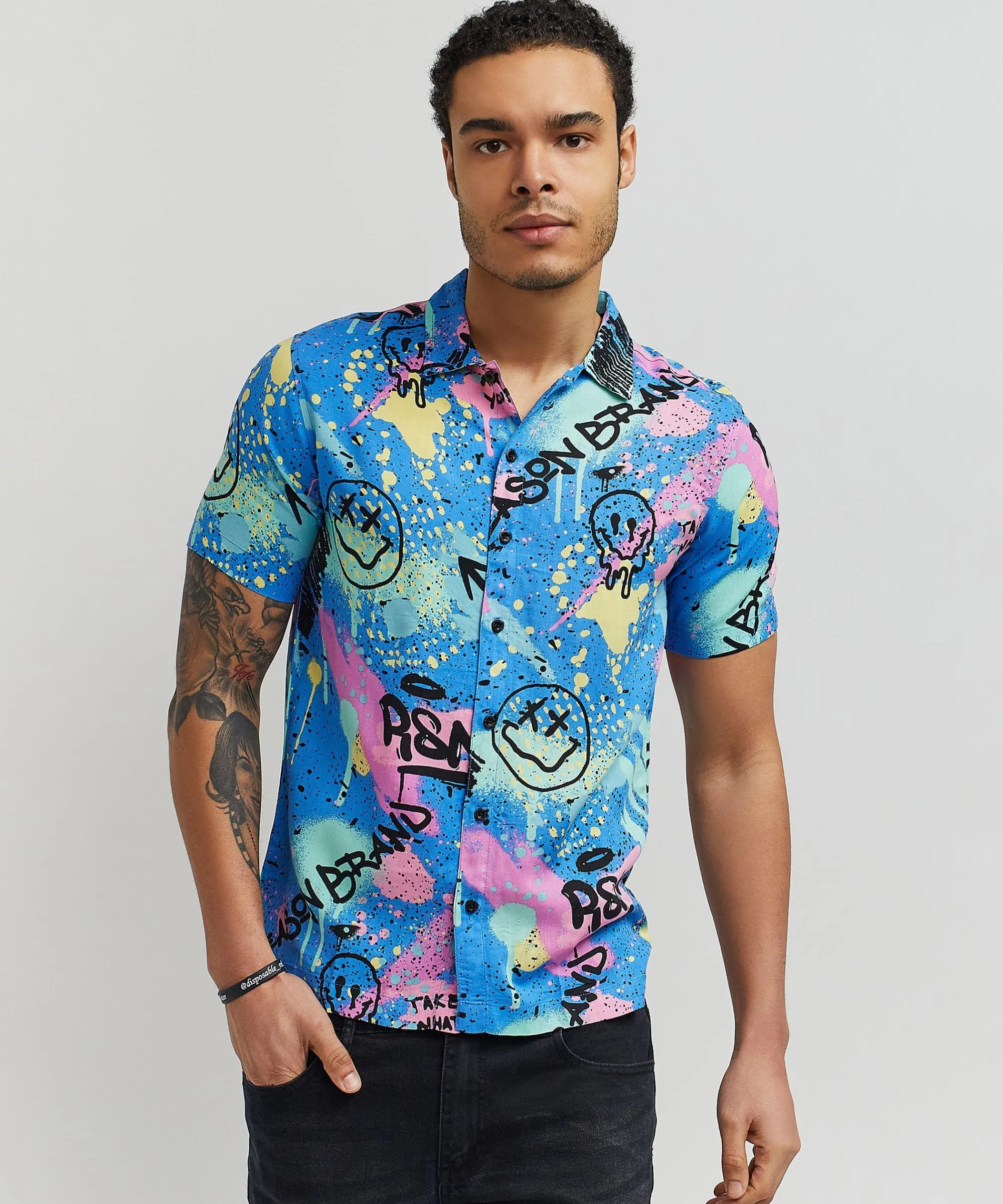 technicolor_allover_print_short_sleeve_shirt_0.webp Hot Technicolor Allover Print Short Sleeve Shirt Button Downs