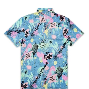 Hot Technicolor Allover Print Short Sleeve Shirt Button Downs
