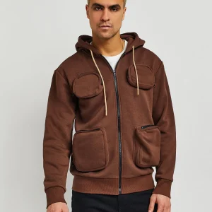 Online Trenches Fleece Utility Hoodie - Brown Hoodies | Hoodies