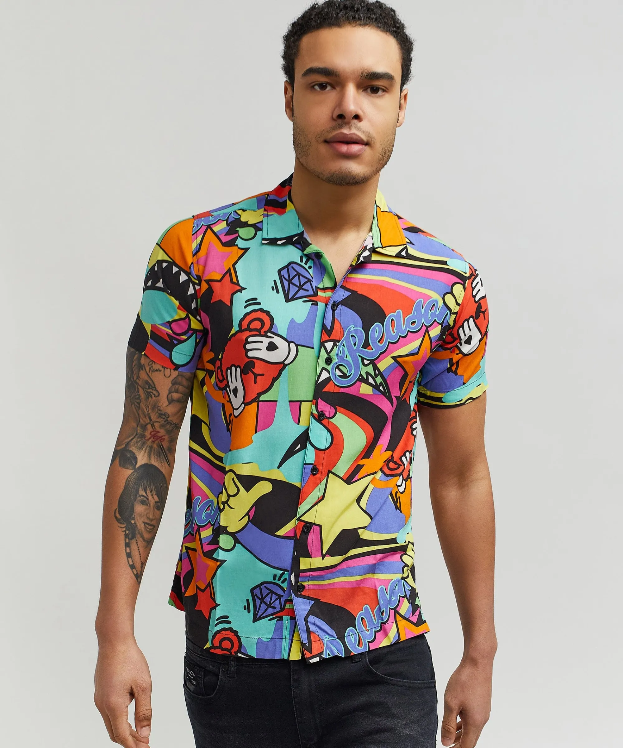 trippy_star_allover_print_short_sleeve_shirt_0.webp Outlet Trippy Star Allover Print Short Sleeve Shirt Button Downs