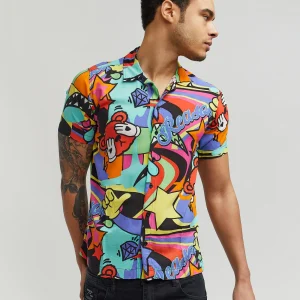 Outlet Trippy Star Allover Print Short Sleeve Shirt Button Downs