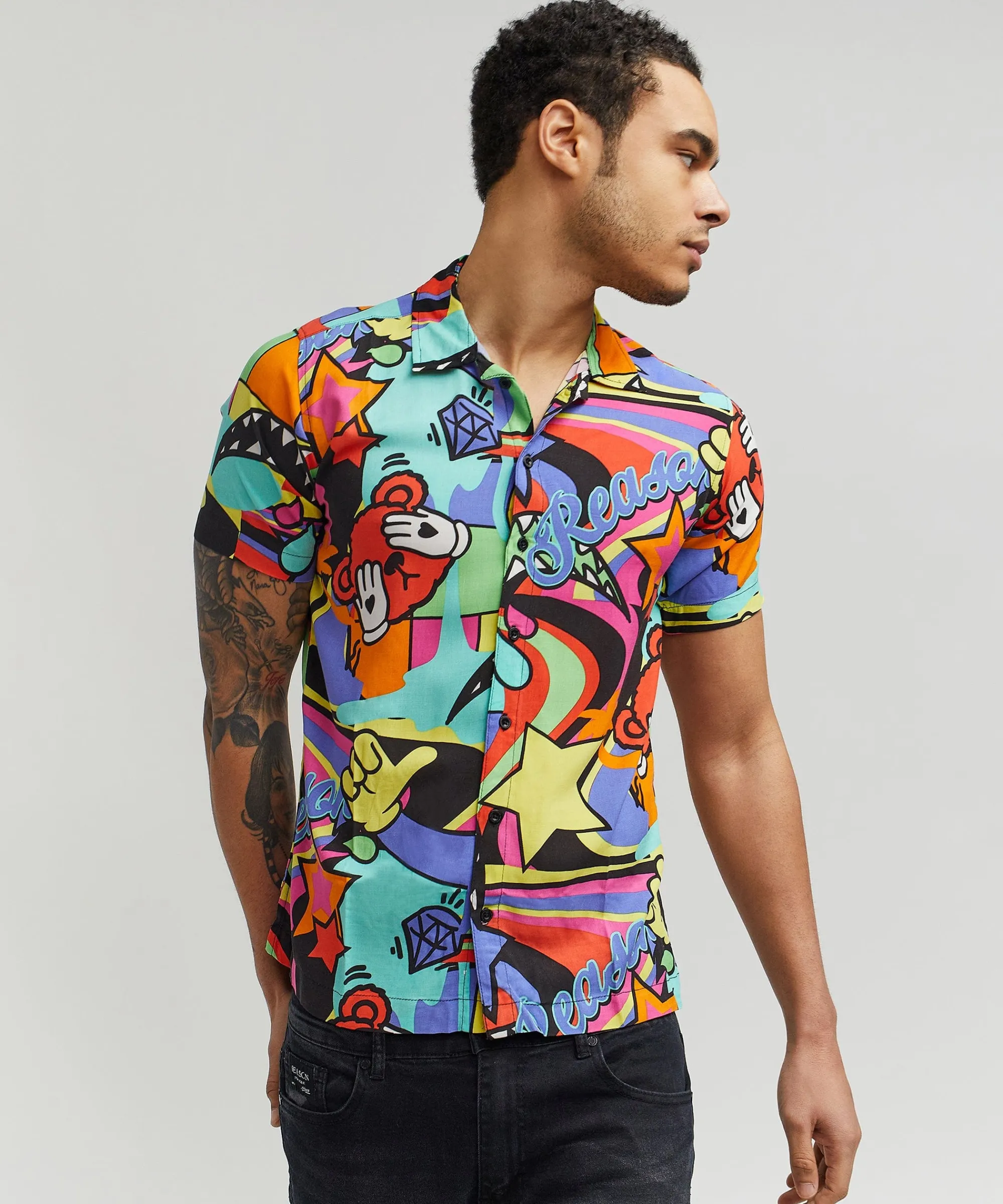 trippy_star_allover_print_short_sleeve_shirt_4.webp Outlet Trippy Star Allover Print Short Sleeve Shirt Button Downs