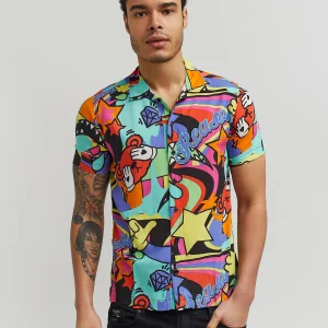 Outlet Trippy Star Allover Print Short Sleeve Shirt Button Downs
