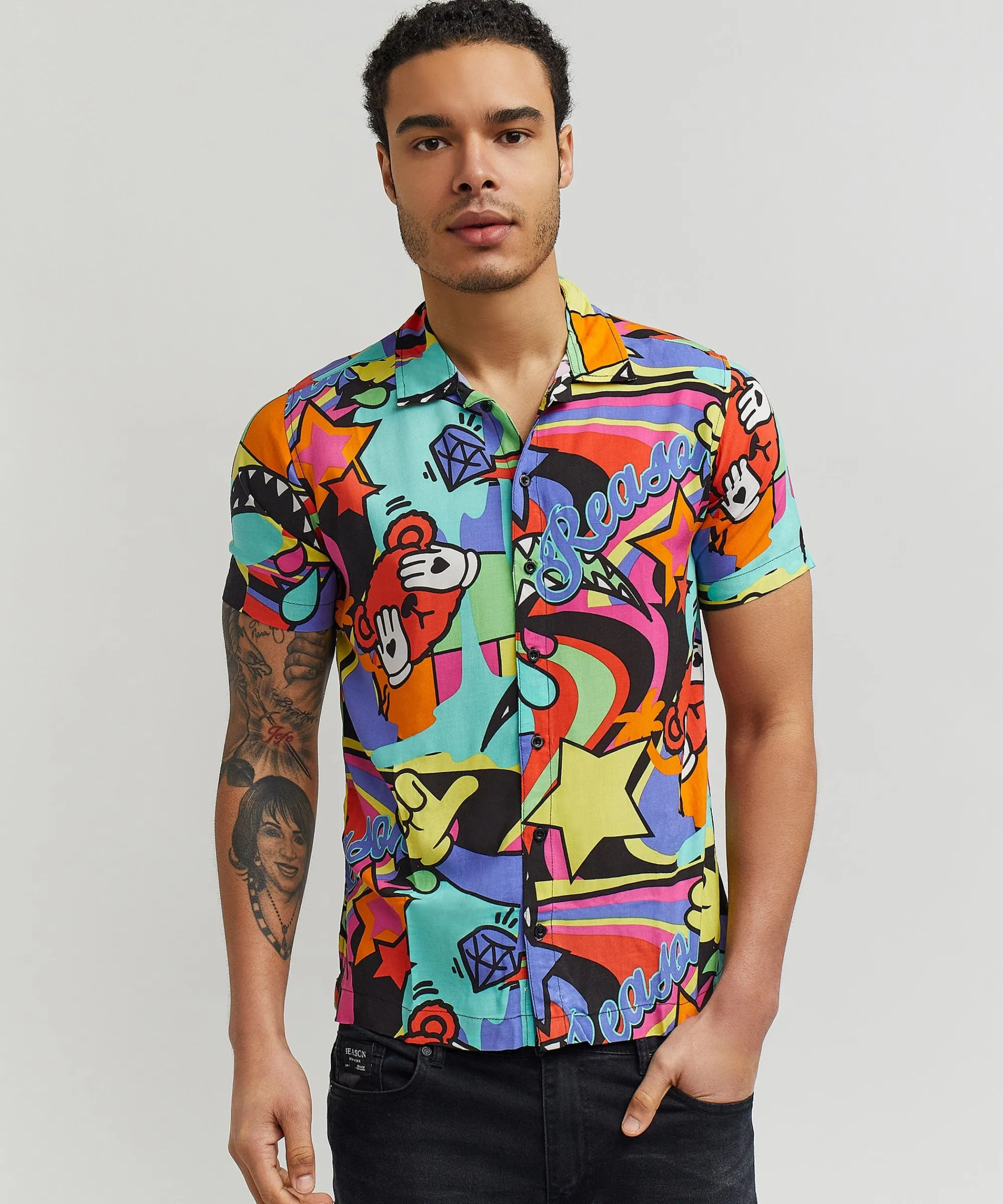 trippy_star_allover_print_short_sleeve_shirt_5.webp Outlet Trippy Star Allover Print Short Sleeve Shirt Button Downs