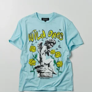 Fashion Wild Ones Short Sleeve Graphic Print Tee - Light Blue Graphic Tees